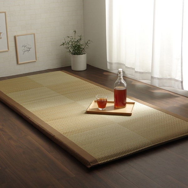 Tatami-Schlafmatte, 100 % japanisches Binsengras, 90 x 200 cm, flauschige, faltbare Schlafmatte, Beige, traditionelles Nationalmaterial, japanischer Handwerker 1372