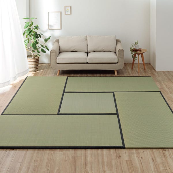Unit Tatami mat Japanese rush grass, Fluffy Area Rug Goza Igusa, Traditional Carpet Non-slip Black Green Natural Material Made in Japan 2572
