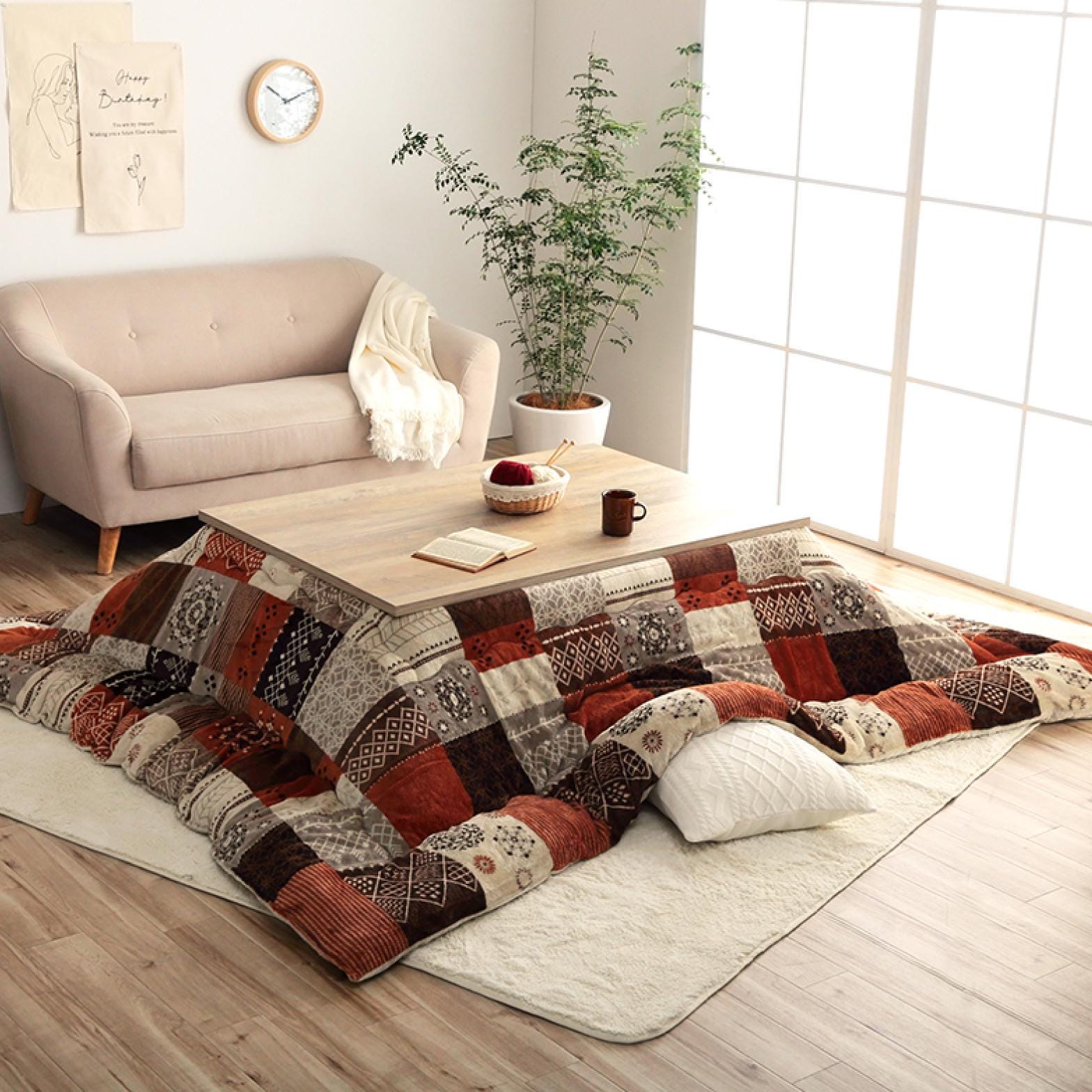 Kotatsu Futon Japanese Comforter Fluffy Orange Gray Premium Cotton