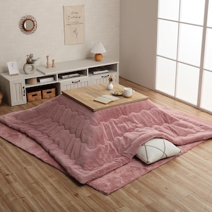 Kotatsu Futon Japanese Comforter Fluffy Pink Cotton Flannel Blanket Table Square Rectangle, Futon Craftsman Made in Japan 1483