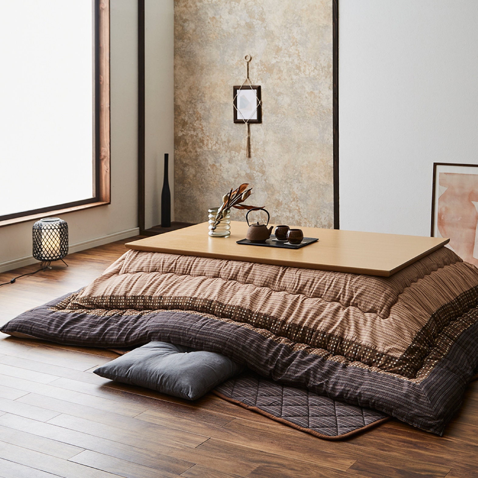 Japanese Kotatsu Futon, Artisan Handmade (Size: 80.7″x 96.4″ 205x245cm,  Fabric: Unbleached Cotton Filling : Natural Cotton)