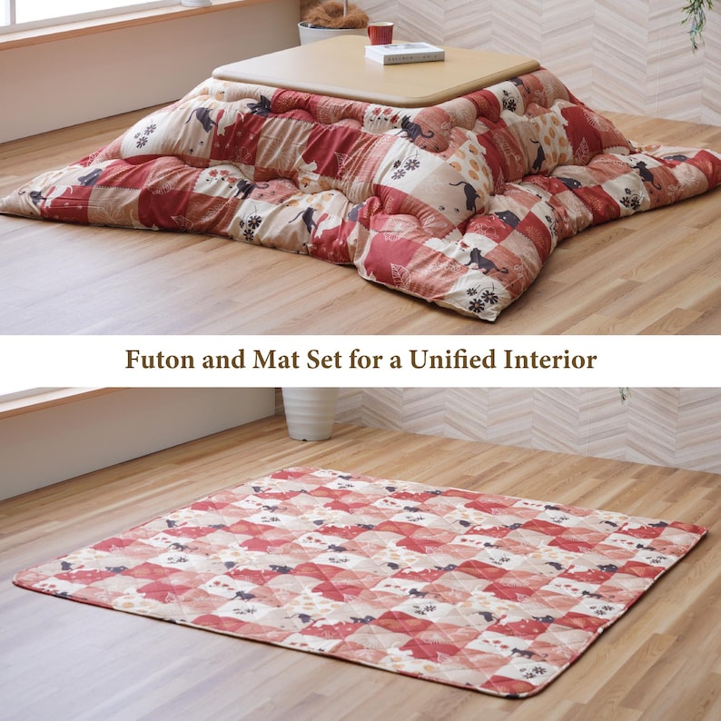 Futon Pattern Kotatsu Futon & Mat Set Fluffy Premium Cotton Blanket Table Square ...