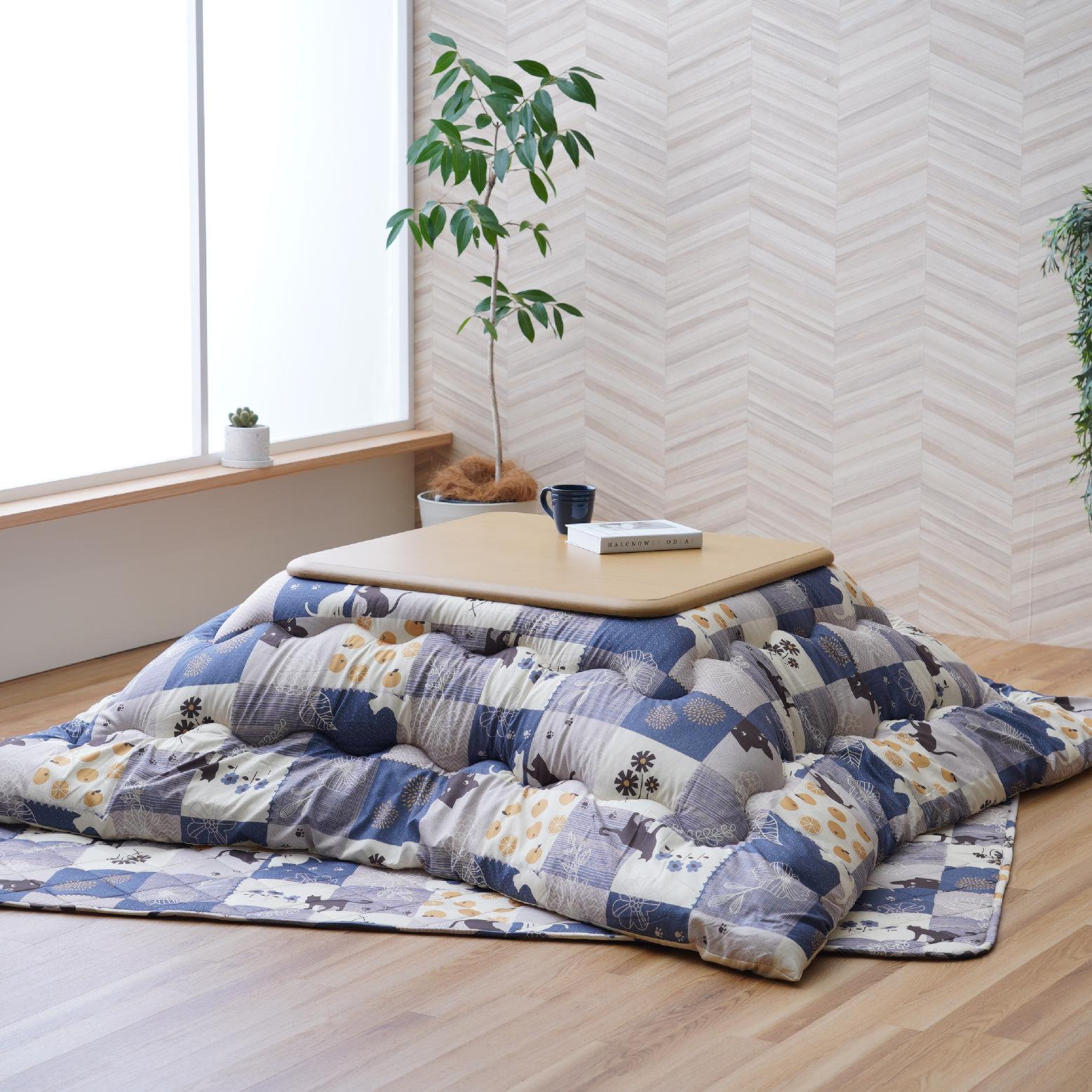 Kotatsu Futon & Mat Set Fluffy Premium Cotton Blanket Table Square Rectangle Traditional Blue Japanese Craftsman Made in Japan 2619
