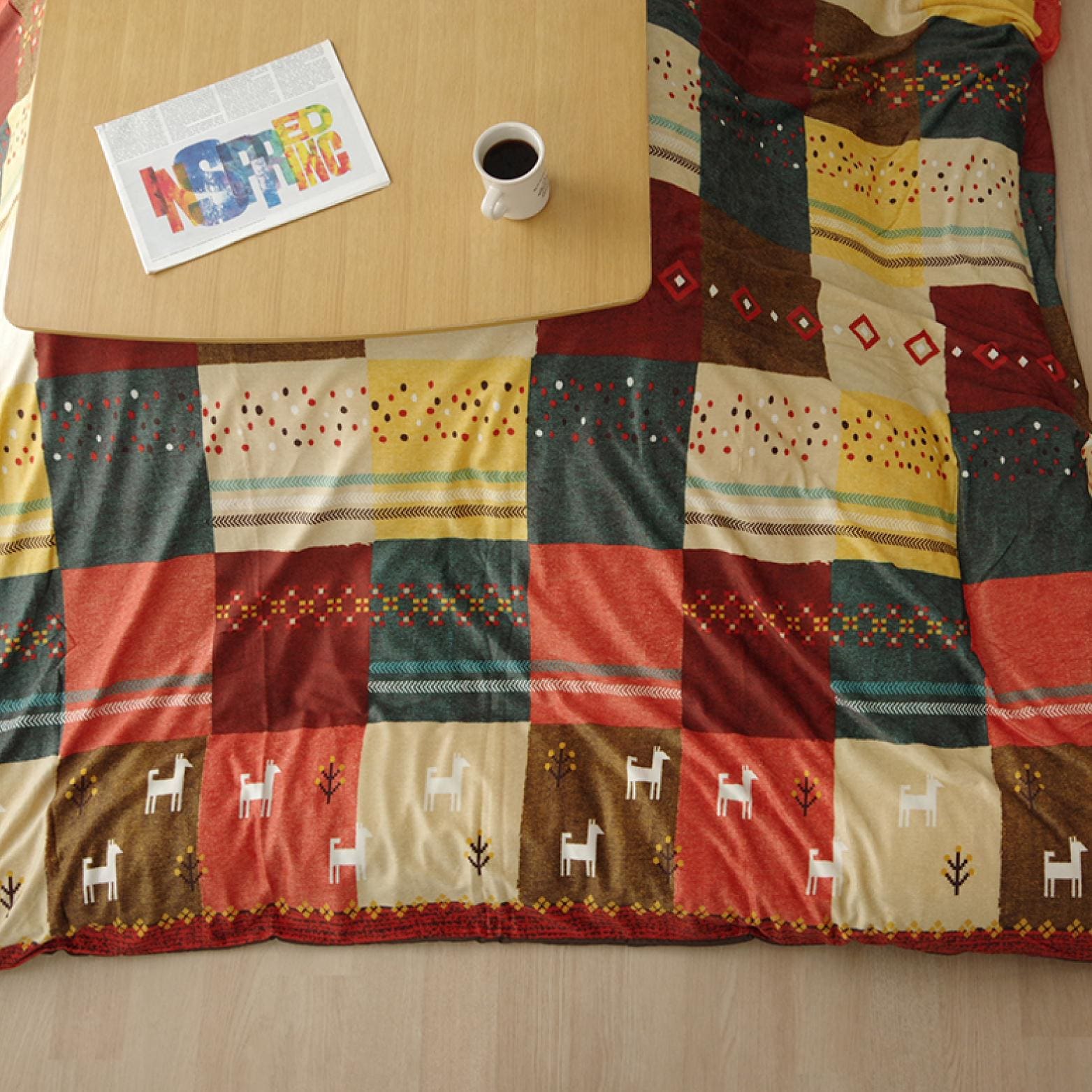 Cover for Kotatsu Futon, Washable, Japanese Comforter, Red Quilt