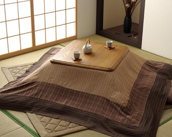 Overlay cover for Kotatsu Futon, Washable, Japanese Comforter, Brown Quilt Blanket Table Square Rectangle, Craftsman Made in Japan 1451