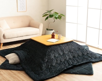 Kotatsu Futon Washable Japanese Comforter Fluffy Blue Cotton Flannel Blanket Table Square Rectangle, Futon Craftsman Made in Japan 1475