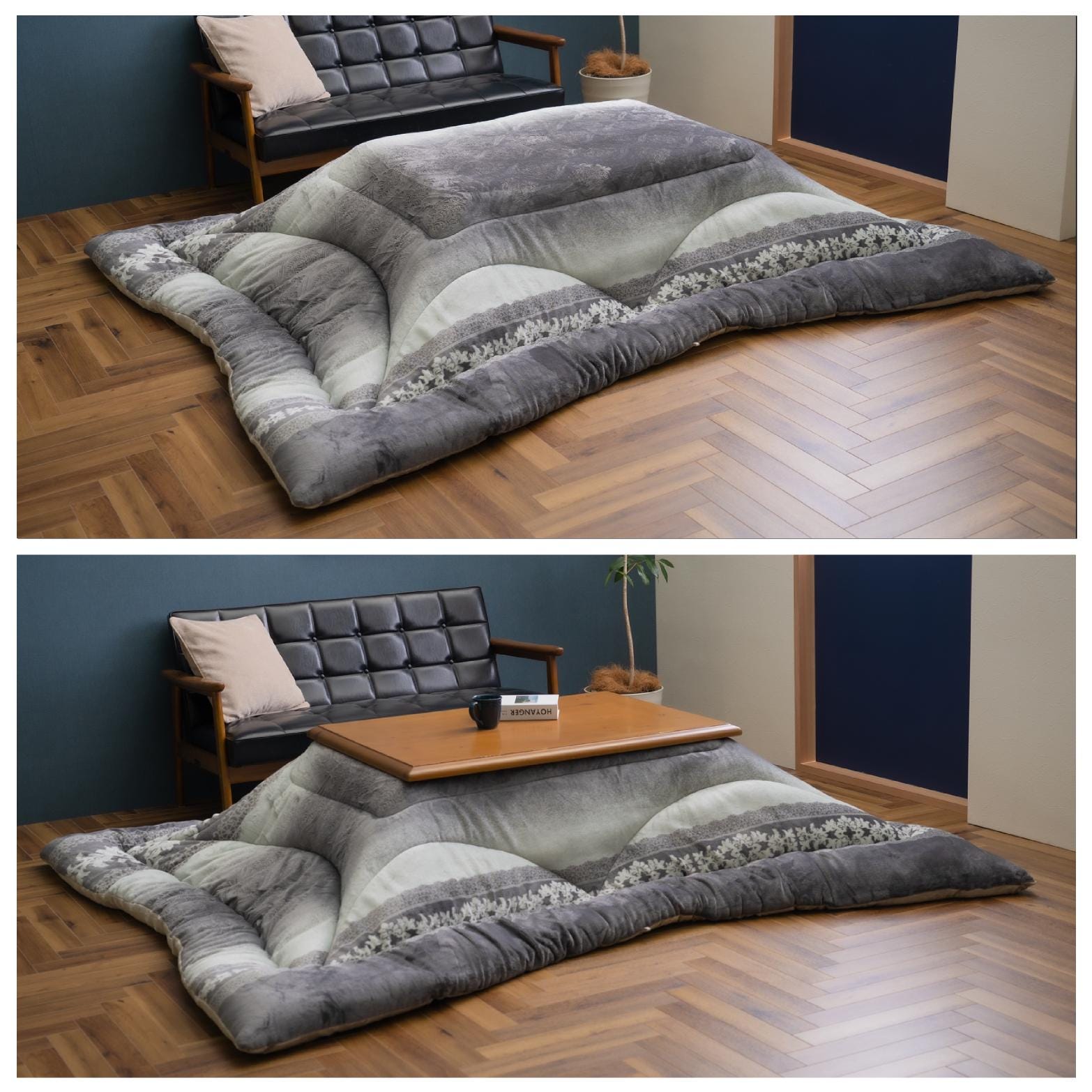 Kotatsu Futon Japanese Comforter Fluffy Gray Premium Cotton