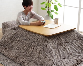 Kotatsu Futon Washable Japanese Comforter Fluffy Gray Cotton Flannel Blanket Table Square Rectangle, Futon Craftsman Made in Japan 1452