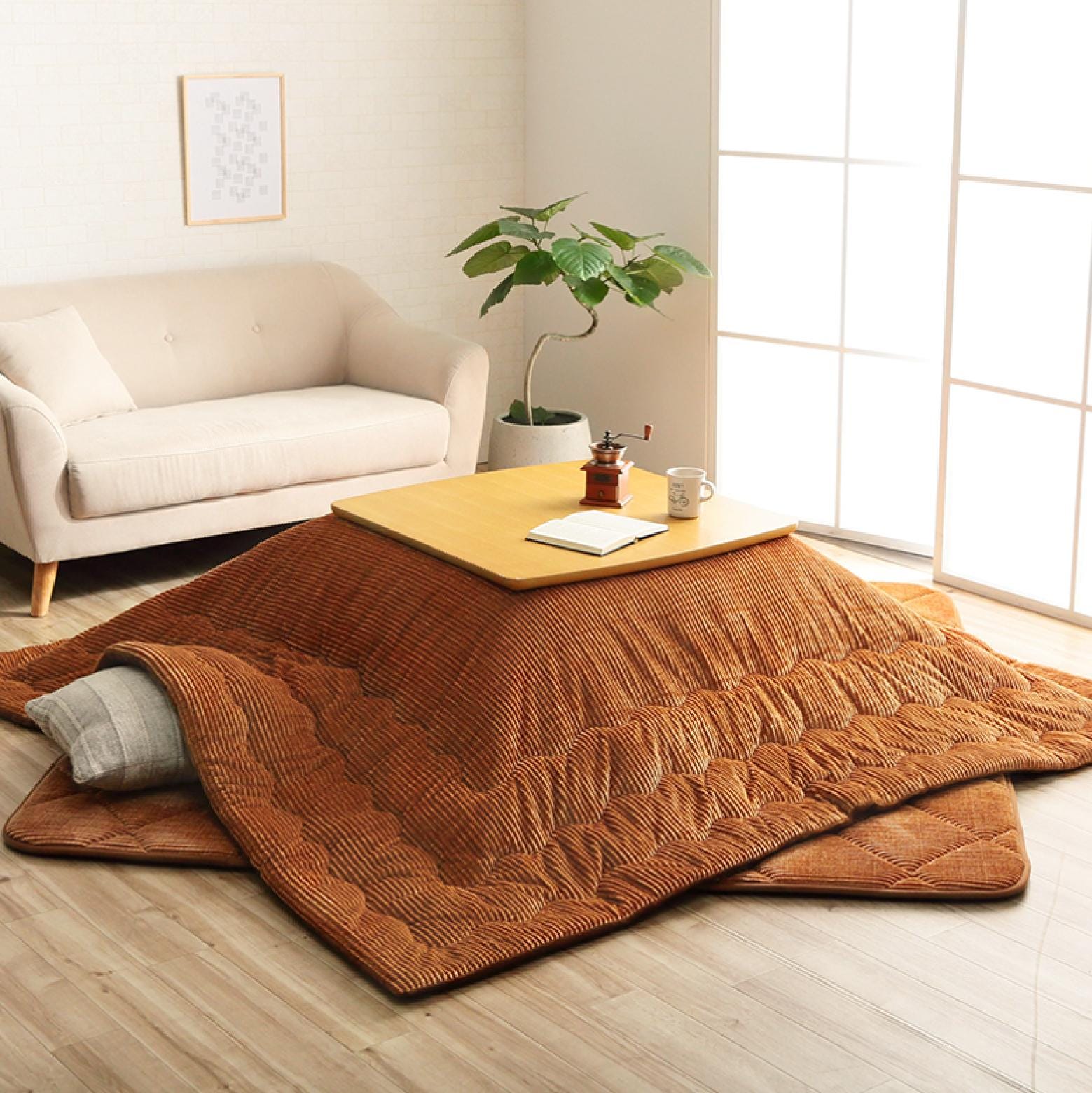 Kotatsu Futon Washable Japanese Comforter Fluffy Orange Cotton