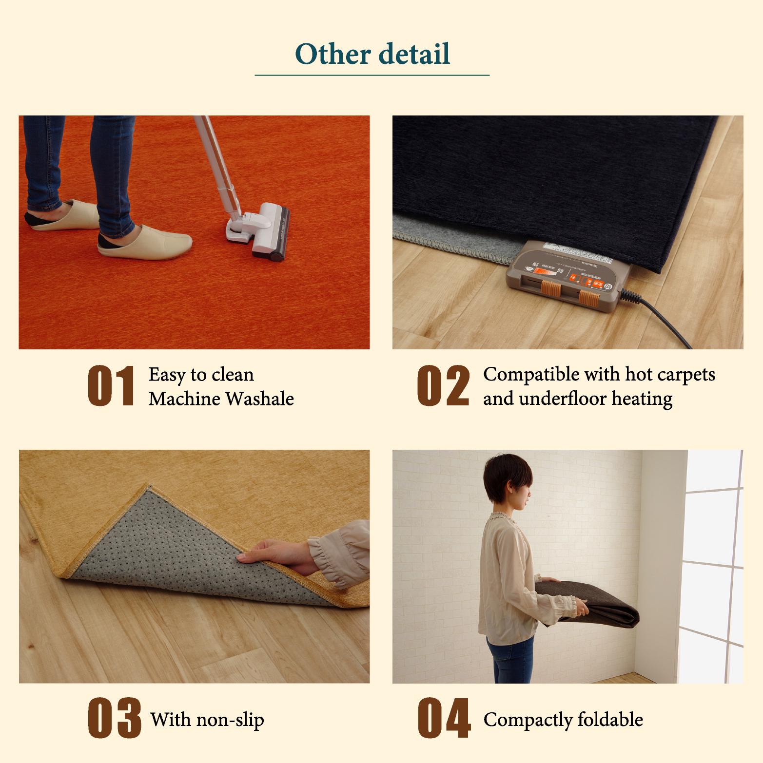 Area Rug Mat Washable, Carpet Non-slip, Kotatsu Mat, Water
