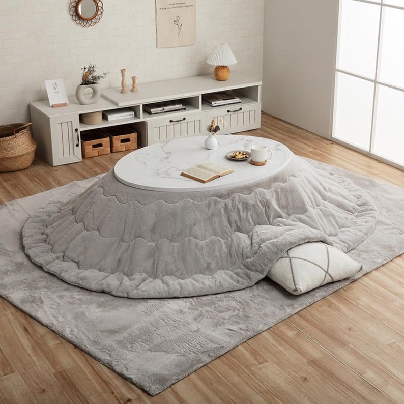 Kotatsu Futon Japanese Comforter Fluffy Gray Cotton Flannel Blanket