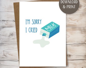 Funny I'm Sorry Greeting Card w/ Envelope, printable template, instant download, JPEG format, 5x7”