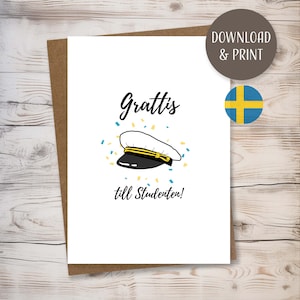 Tarjeta de felicitación de graduación SVENSKA con sobre, plantilla imprimible, descarga instantánea, formato JPEG, 5 x 7 pulg.