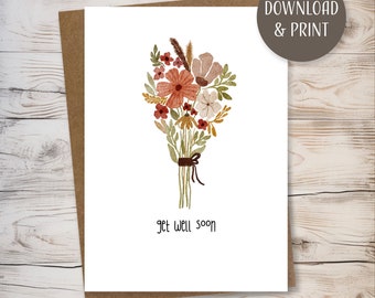 Well Wishes Greeting Card w/ Envelope, printable template, instant download, JPEG format, 5x7”