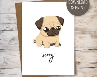 Cute I'm Sorry Greeting Card w/ Envelope, printable template, instant download, JPEG format, 5x7”