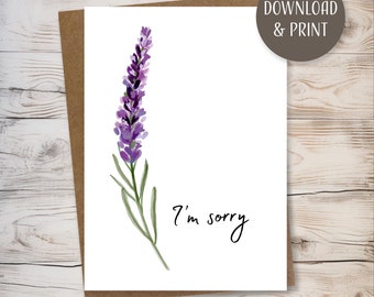 I'm Sorry Greeting Card w/ Envelope, printable template, instant download, JPEG format, 5x7”