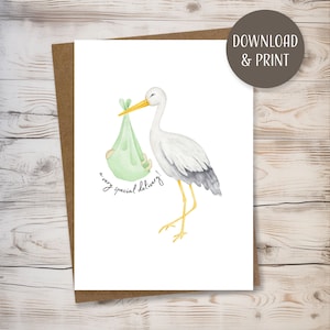 Carte de voeux pour bébé avec enveloppe, modèle imprimable, téléchargement immédiat, format JPEG, 5 x 7 po.
