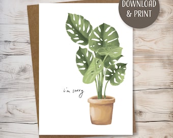 I'm Sorry Greeting Card w/ Envelope, printable template, instant download, JPEG format, 5x7”