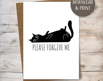 Funny I'm Sorry Greeting Card w/ Envelope, printable template, instant download, JPEG format, 5x7”