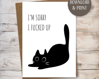 Cute I'm Sorry Greeting Card w/ Envelope, printable template, instant download, JPEG format, 5x7”