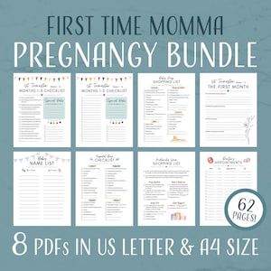 Paquete de embarazo para mamás primerizas / Descarga digital imprimible / Listas de tareas pendientes, listas de verificación, páginas de diario, seguimiento / Tamaño carta de EE. UU., A4, PDF