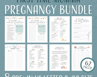First Time Momma Pregnancy Bundle | Printable Digital Download | Todo Lists, Checklists, Journal Pages, Tracking | US Letter, A4, PDF