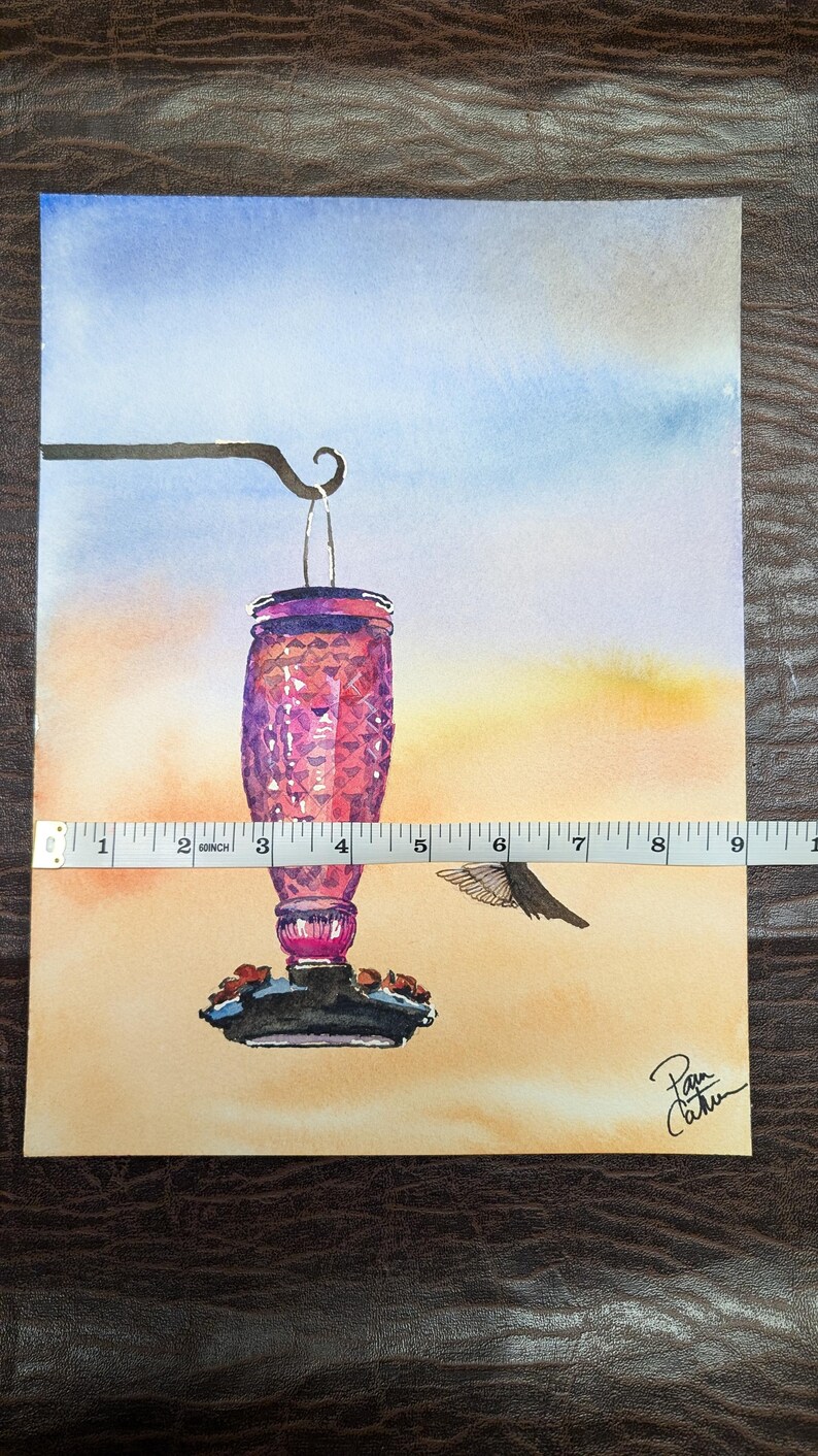 Hummingbird Watercolor, Garden Art Scene, Sunroom Wall Art, Sunset ...