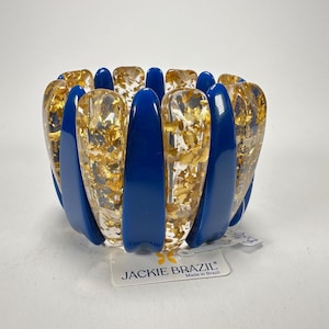 Jackie Brazil "Tulip" Royal Blue & Gold Flakes Elasticated Bracelet ( B0026 )
