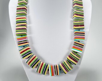 Jackie Brazil &quot;Gala&quot; Liquorice Mix Colours Half Rectangles 65cm Necklace N0789