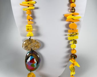 Jackie Brazil "Fusion" Yellow Mix Long 110cm Bead Necklace ( N0040 )