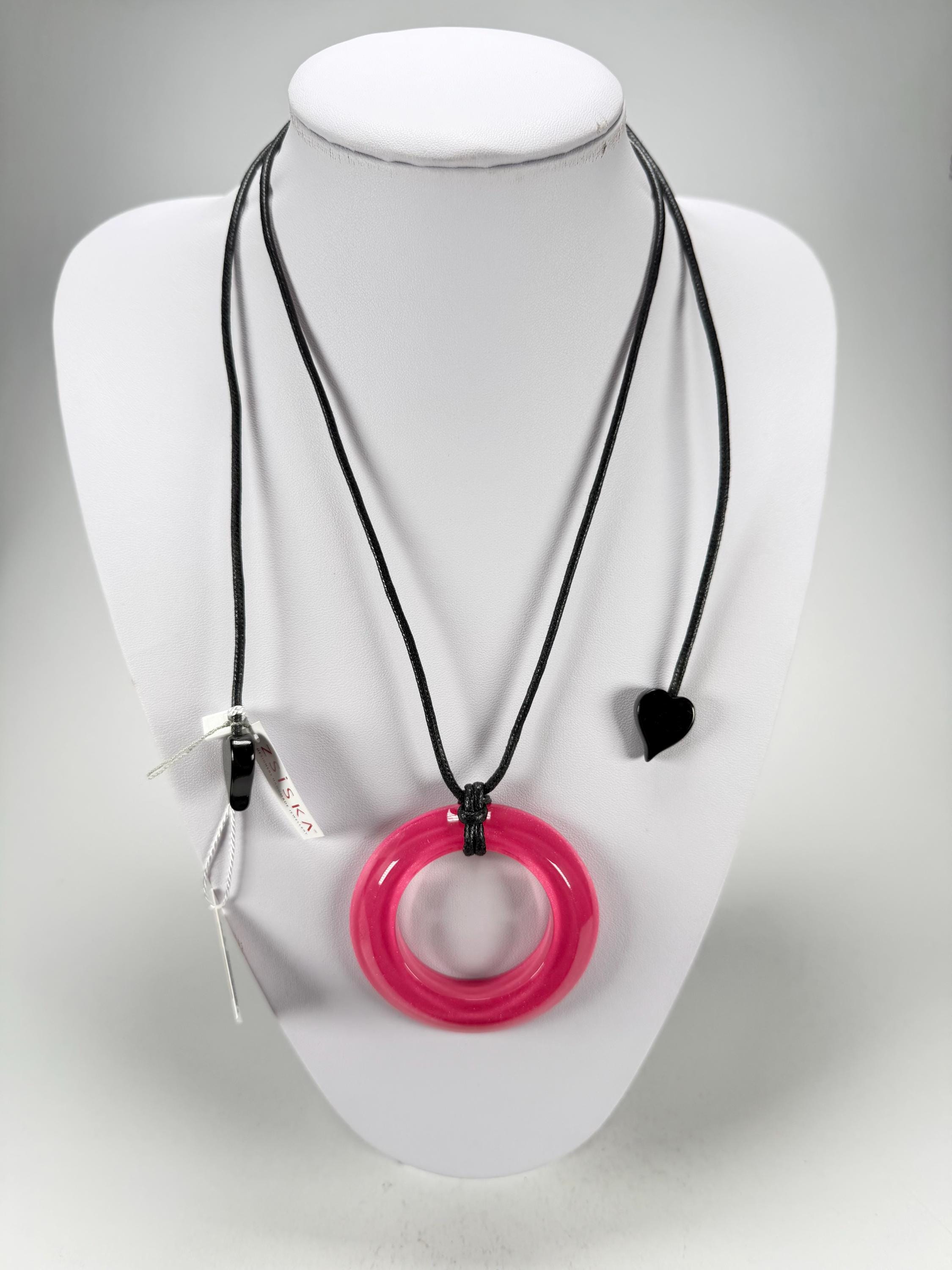 Zsiska - Colourful Statement Hot Pink Donut Pendant Resin Necklace