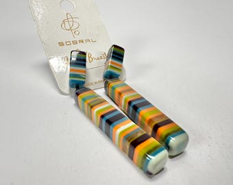 Jackie Brazil &quot;Clarissa&quot; Liqurorice Winter Mix Thin Rectangle Resin Earrings