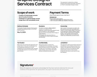 Graphic Designer Contract Template | Small Business Legal Document (Editable in Canva)
