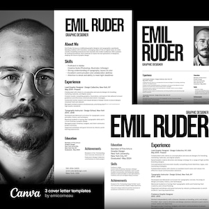 Modelo de currículo Canva para designers gráficos | Bold Swiss Design | Kit de inscrição e entrevista de emprego | Ideal para a marca pessoal de criativos