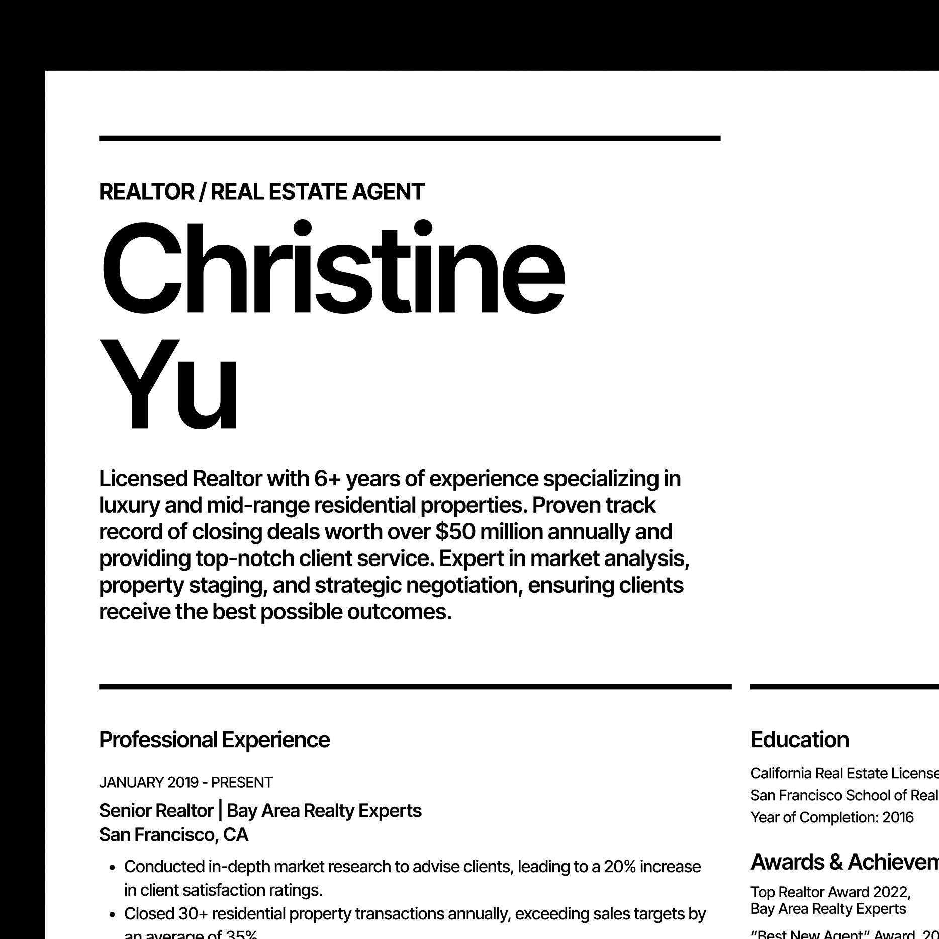 Minimal Canva Resume Template For Real Estate Professionals Edit In Minimal canva resume template for real estate professionals edit in