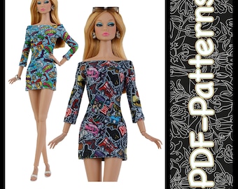PDF Pattern Summer mini-dress for 11 1/2″ (29 cm) Poppy Parker, pivotal, repro, curvy, MTM BRB doll (no instructions) by Elenpriv