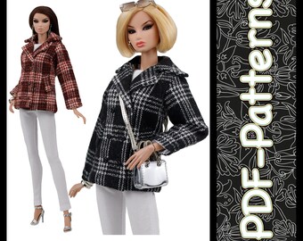 PDF Pattern Peacoat for 11 1/2″ Poppy Parker, Pivotal, Repro, Curvy, Made-to-Move, Silkstone Barbie doll (no instructions) by Elenpriv