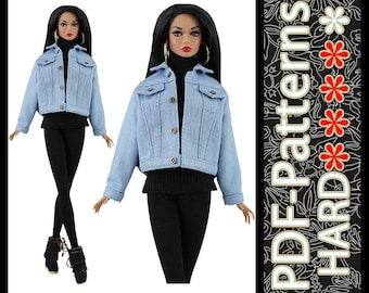 Patrón en PDF (sin instrucciones) Chaqueta vaquera clásica para muñeca de moda de 29 cm (11 1/2″) a escala 1/6 de Elenpriv