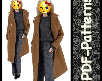 PDF Pattern Classic camel wool coat for 11 1/2″ (29 cm) Poppy Parker, pivotal, repro, curvy, MTM Brb doll (no instructions) by Elenpriv