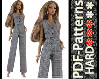 Pdf-patroon: poppenvest en wijd uitlopende broek voor modepoppen van 11,5 inch zonder instructies