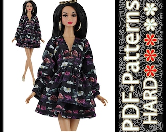 PDF Pattern Short silk dress for 11 1/2″ (29 cm) dolls (no instructions) by Elenpriv