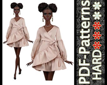 Modello PDF (senza istruzioni) Miniabito con volant per bambola alla moda da 11 1/2″ (29 cm) in scala 1/6 di Elenpriv
