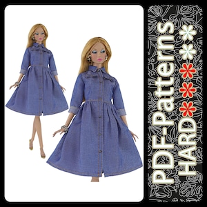 PDF Pattern Short denim dress for 11 1/2″ (29 cm) dolls (no instructions) by Elenpriv