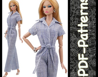 PDF Pattern Summer jumpsuit 11 1/2″ (29 cm) Poppy Parker, pivotal, repro, curvy, MTM Brb doll (no instructions) by Elenpriv