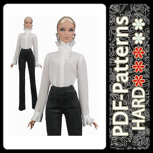 PDF Pattern Crepe blouse with a stand-up collar for 11 1/2″ (29 cm) dolls (no instructions) by Elenpriv