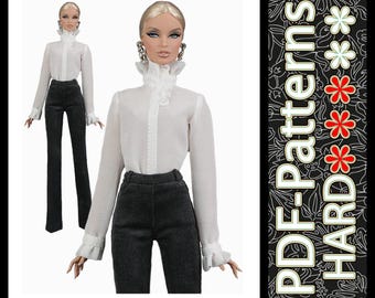 Patrón PDF de blusa de crepé con cuello alto para muñecas de 29 cm (11 1/2″) (sin instrucciones) de Elenpriv