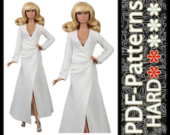 PDF Pattern(no instructions) Beautiful draped suede dress for 11 1/2″ (29 cm) fashion doll 1/6 scale by Elenpriv