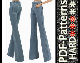 PDF Pattern(no instructions) Flared pants micro corduroy for 11 1/2″ (29 cm) fashion doll 1/6 scale by Elenpriv