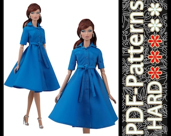Patrón PDF de vestido camisero de verano para muñecas de 29 cm (11 1/2″) (sin instrucciones) de Elenpriv