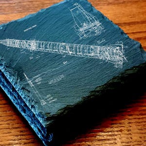 Redstone Rocket Schematic Coaster – Engraved Slate, Aerospace Engineer Gift, Space Program Desk Decor
